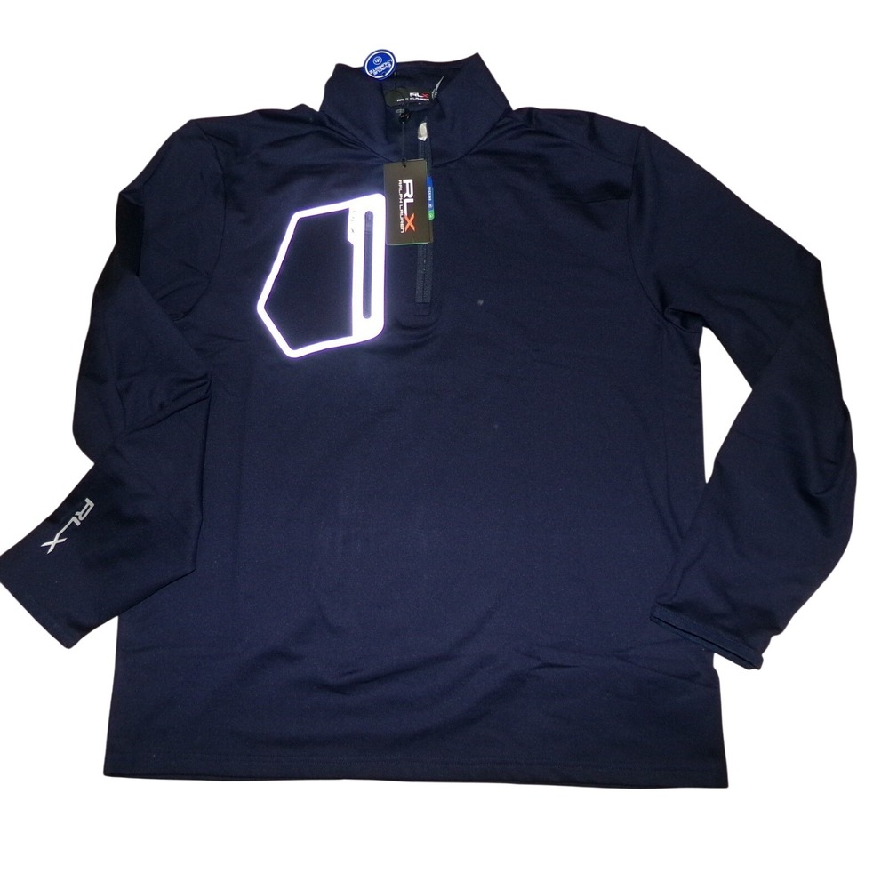RLX Ralph Lauren Mens LRG 1/4 Zip Pullover Shirt Navy Blue Wicking L/S